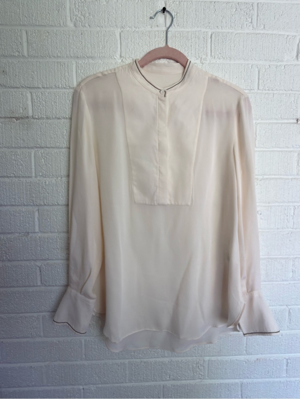 Brunello Cucinelli Cream Silk Long-Sleeve Blouse